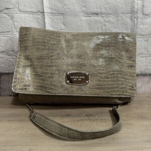 MICHAEL KORS Snake Embossed Foldover Convertible Bag In Taupe